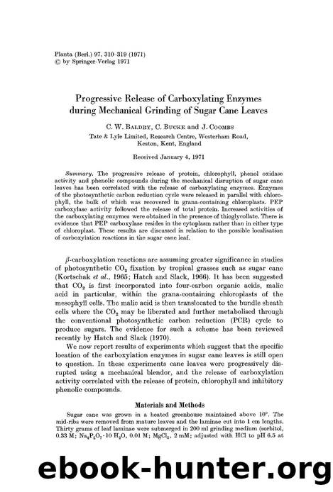 Progressive release of carboxylating enzymes during mechanical grinding of sugar cane leaves by Unknown