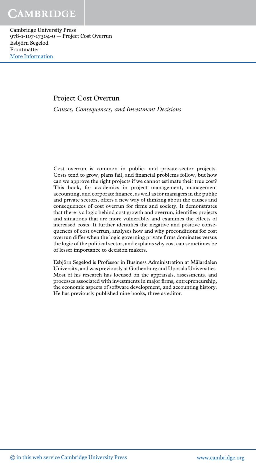 Project Cost Overrun: Causes, Consequences, and Investment Decisions by Unknow
