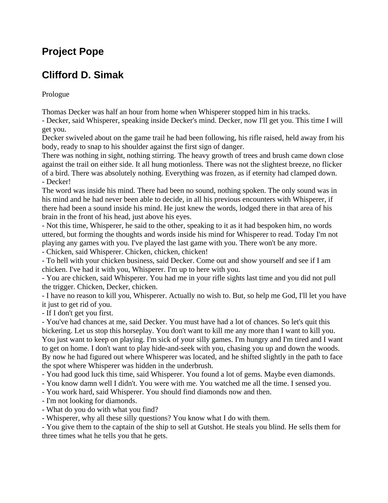 Project Pope by Clifford D. Simak