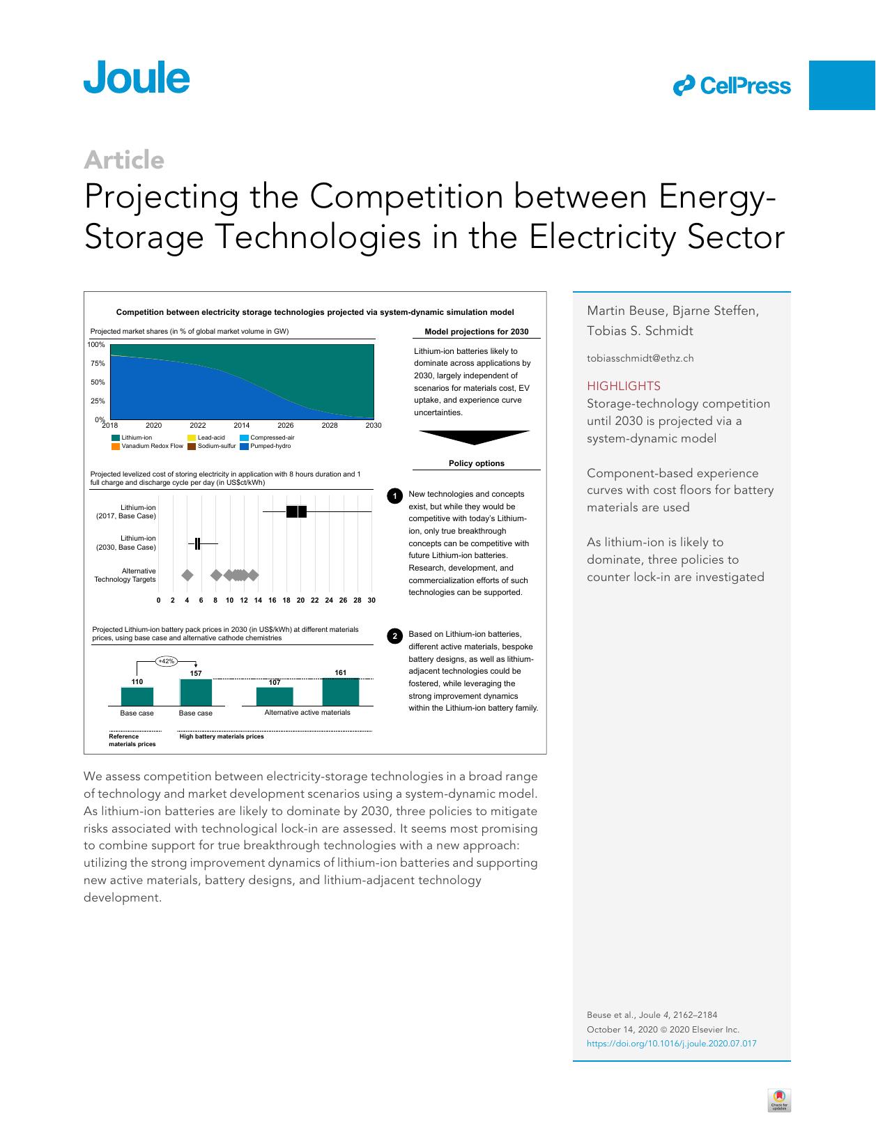 Projecting the Competition between Energy-Storage Technologies in the Electricity Sector by Martin Beuse & Bjarne Steffen & Tobias S. Schmidt