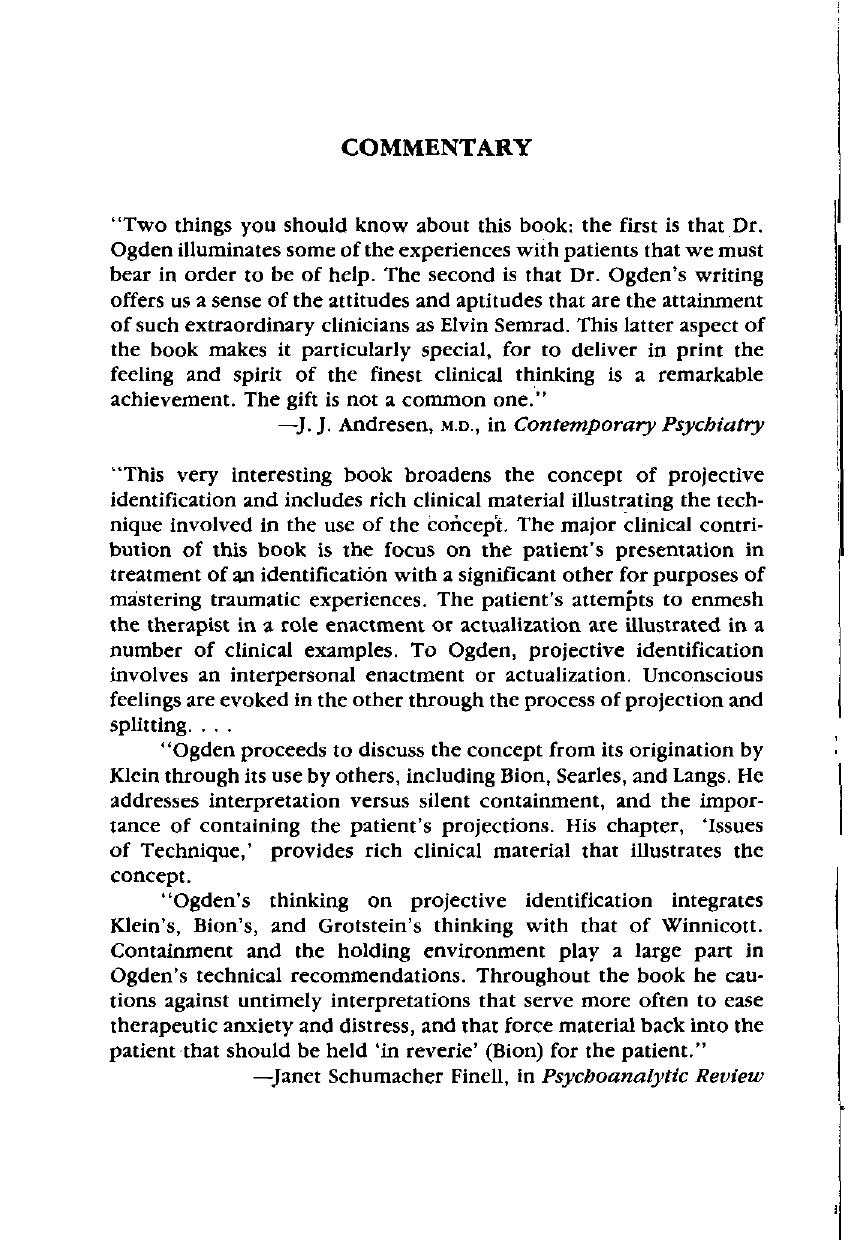 Projective identification and psychotherapeutic technique by Thomas H. Ogden