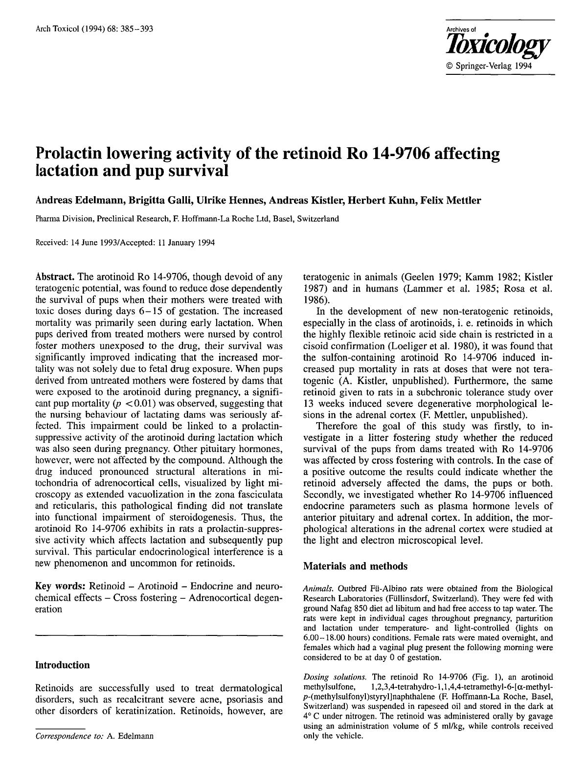 Prolactin lowering activity of the retinoid Ro 14-9706 affecting lactation and pup survival by Unknown