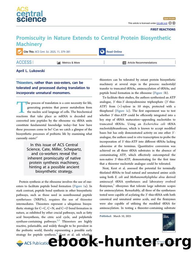 Promiscuity in Nature Extends to Central Protein Biosynthetic Machinery by April L. Lukowski (ORCID: g/0000-0003-4865-0910)