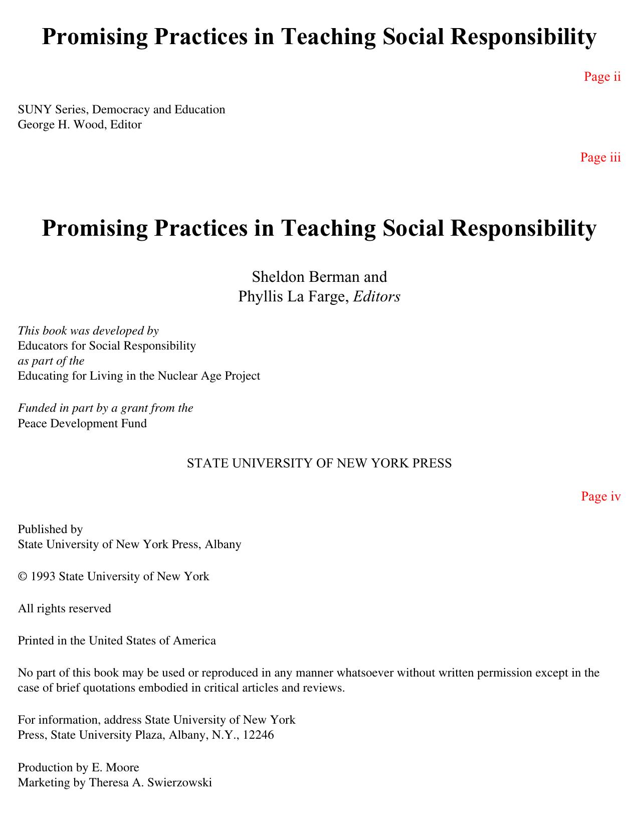 Promising Practices in Teaching Social Responsibility by Sheldon Berman; Phyllis LaFarge