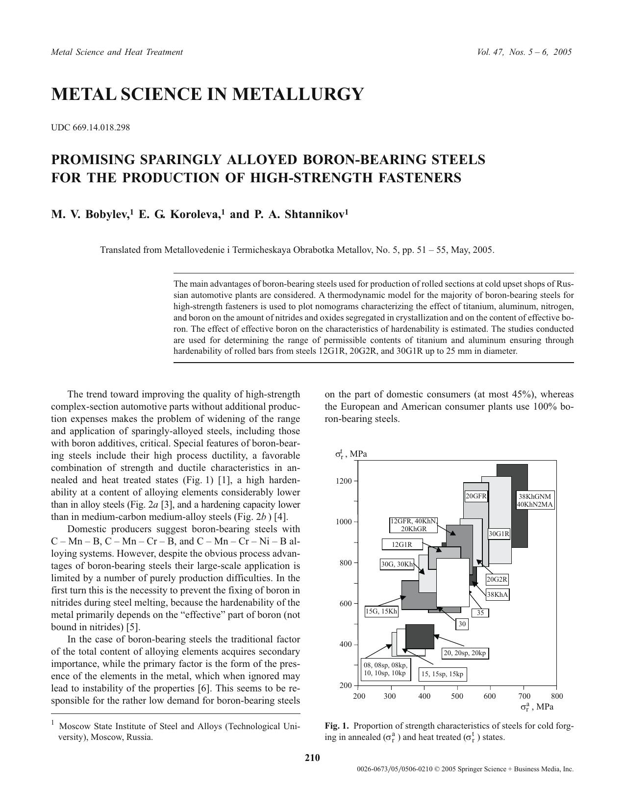 Promising Sparingly Alloyed Boron-Bearing Steels for the Production of High-Strength Fasteners by Unknown