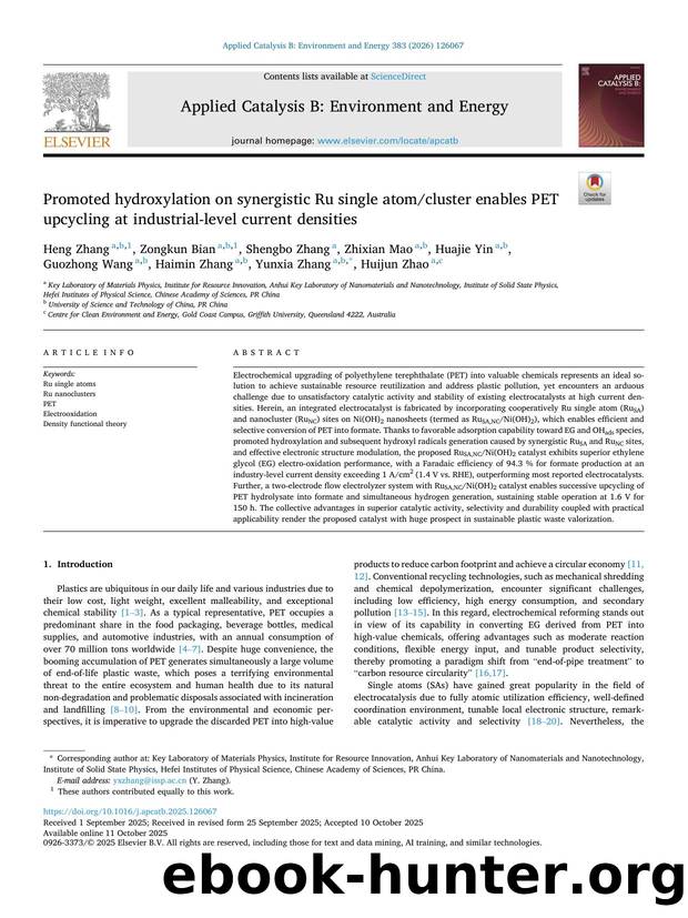 Promoted hydroxylation on synergistic Ru single atomcluster enables PET upcycling at industrial-level current densities by unknow