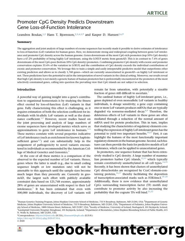 Promoter CpG Density Predicts Downstream Gene Loss-of-Function Intolerance by Leandros Boukas & Hans T. Bjornsson & Kasper D. Hansen