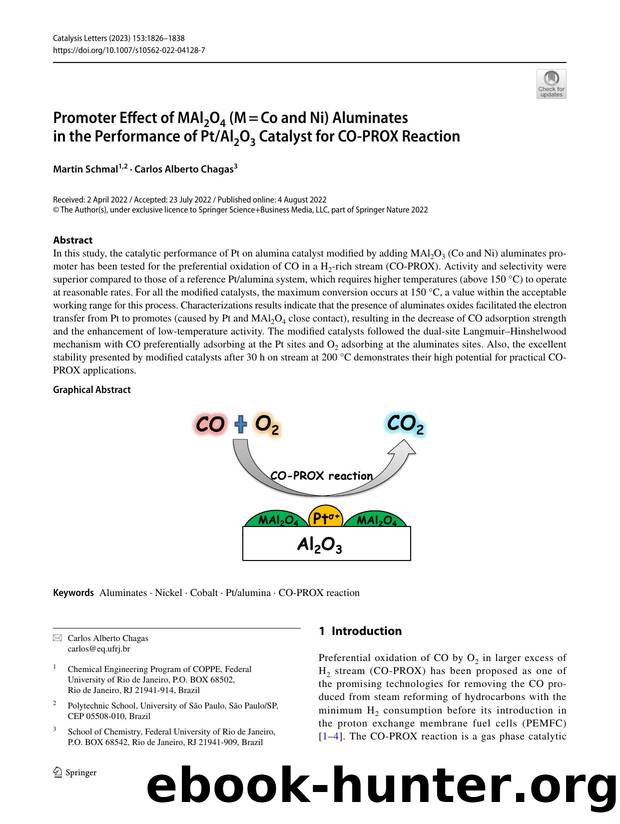 Promoter Effect of MAl2O4 (Mâ=âCo and Ni) Aluminates in the Performance of PtAl2O3 Catalyst for CO-PROX Reaction by Martin Schmal & Carlos Alberto Chagas