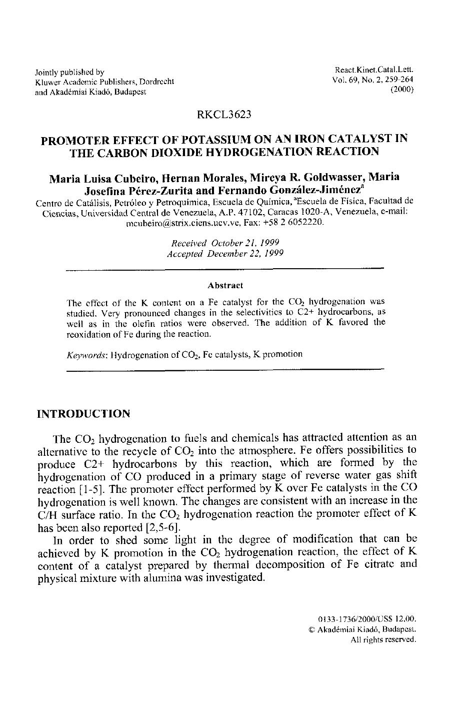 Promoter Effect of Potassium on an Iron Catalyst in the Carbon Dioxide Hydrogenation Reaction by Unknown