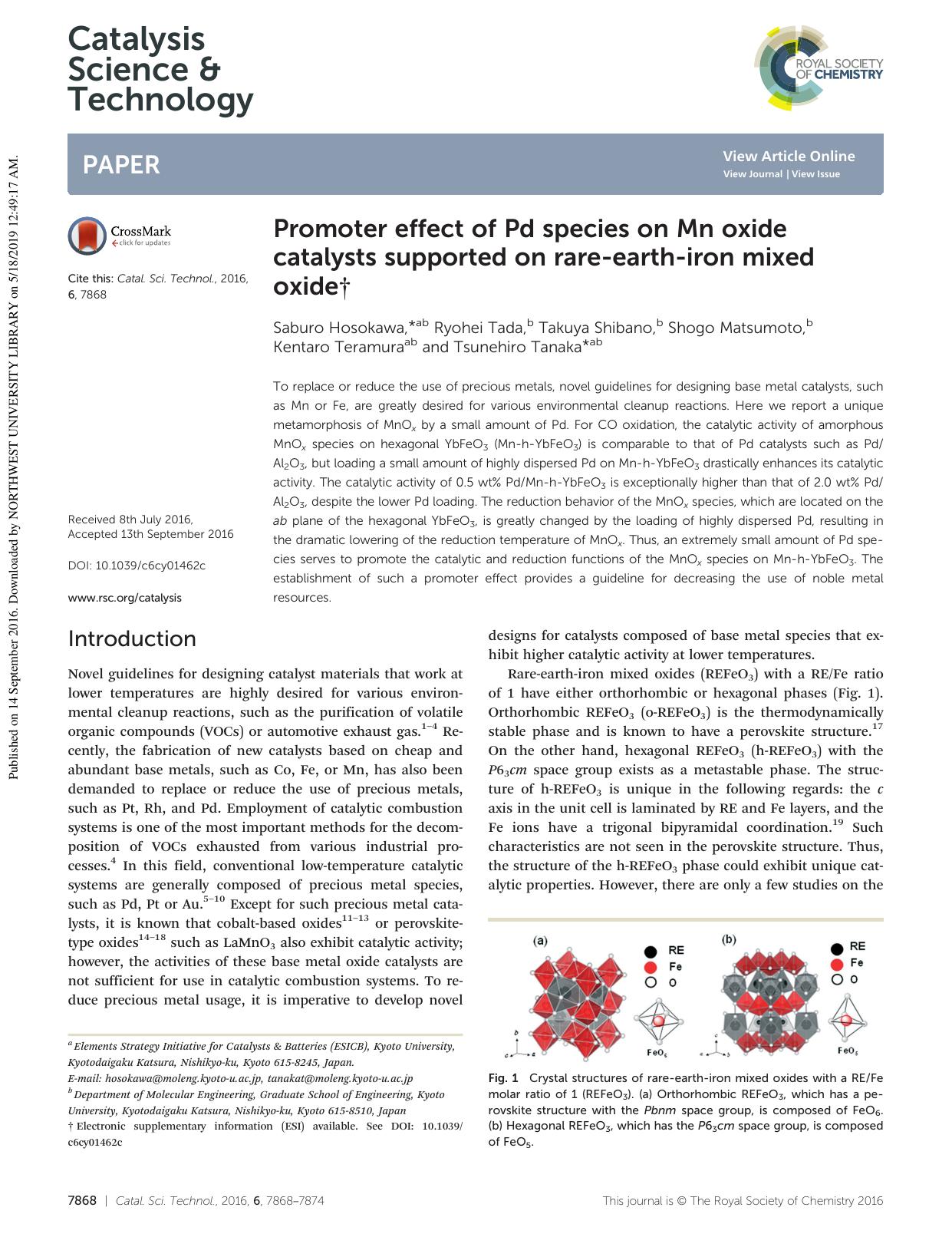Promoter effect of Pd species on Mn oxide catalysts supported on rare-earth-iron mixed oxide by unknow