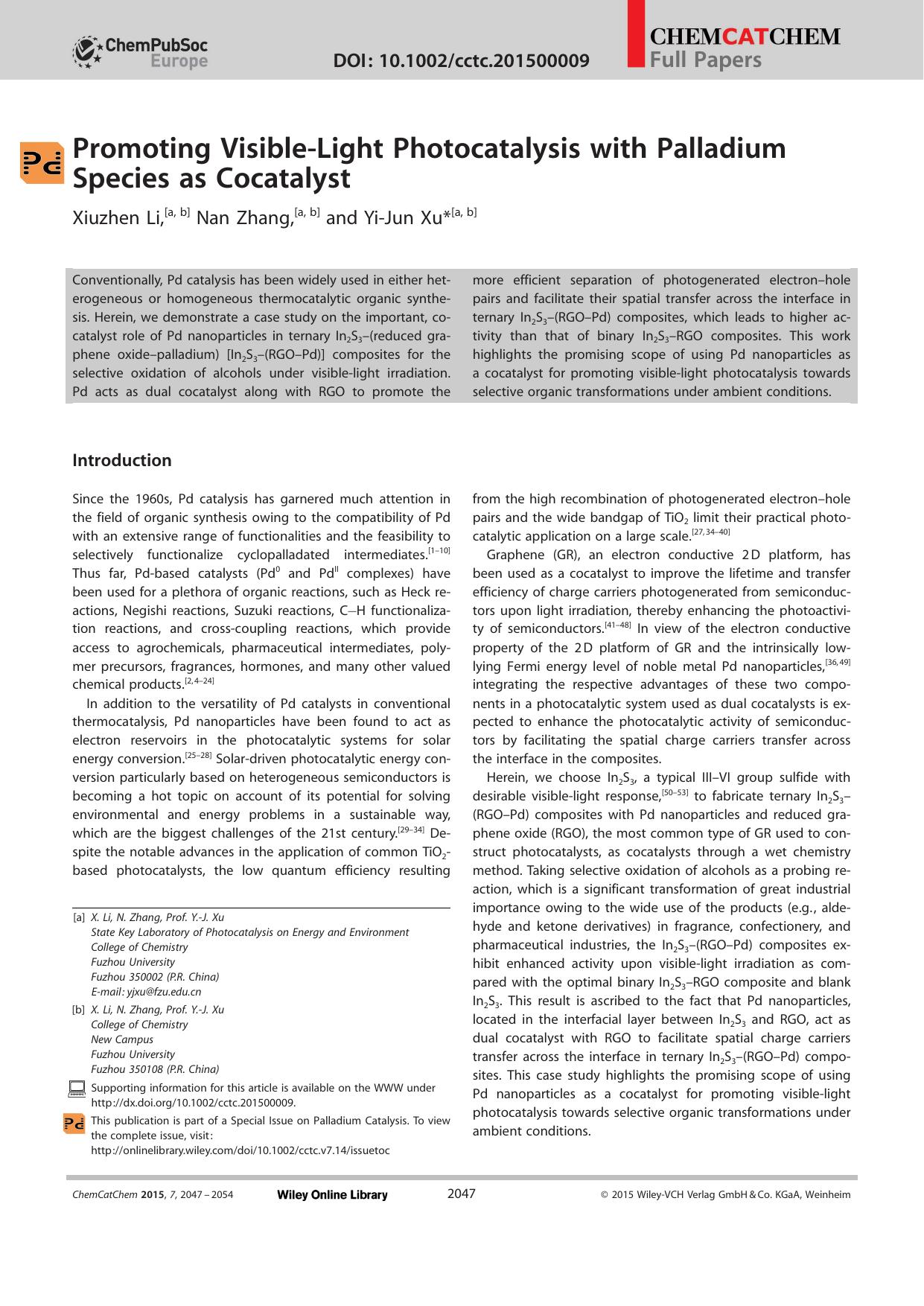 Promoting VisibleLight Photocatalysis with Palladium Species as Cocatalyst by Unknown