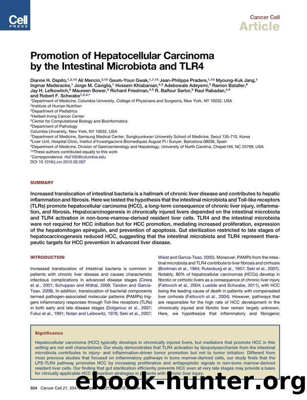 Promotion of Hepatocellular Carcinoma by the Intestinal Microbiota and TLR4 by Dianne H. Dapito et al