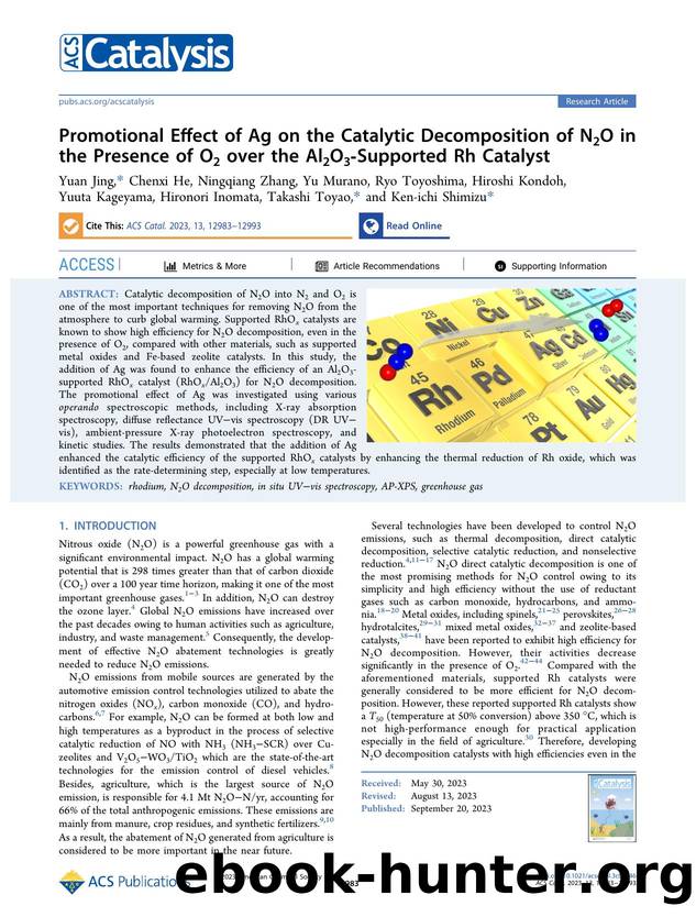 Promotional Effect of Ag on the Catalytic Decomposition of N2O in the Presence of O2 over the Al2O3-Supported Rh Catalyst by unknow