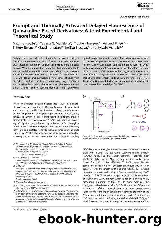 Prompt and Thermally Activated Delayed Fluorescence of QuinazolineâBased Derivatives: A Joint Experimental and Theoretical Study by Unknown