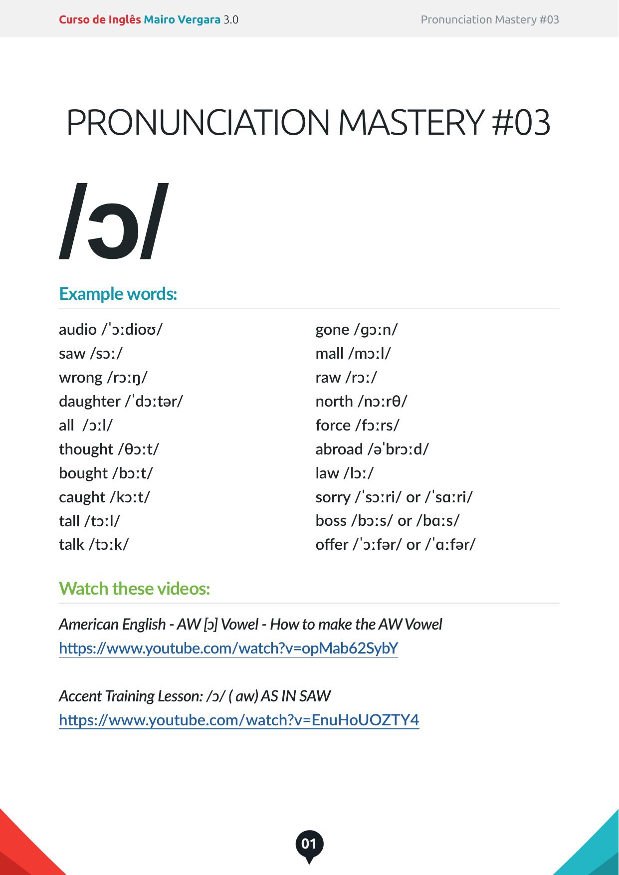 Pronunciation Mastery 03 by -ɔ- sound as in SAW