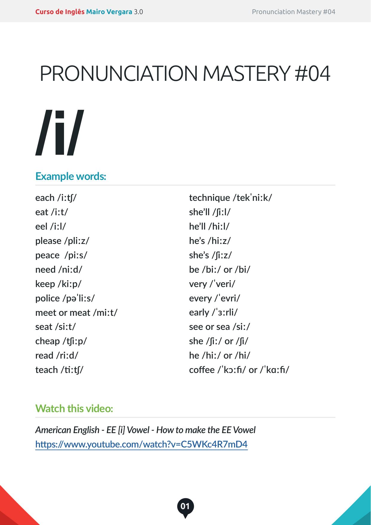 Pronunciation Mastery 04 by i sound as in SHEEP