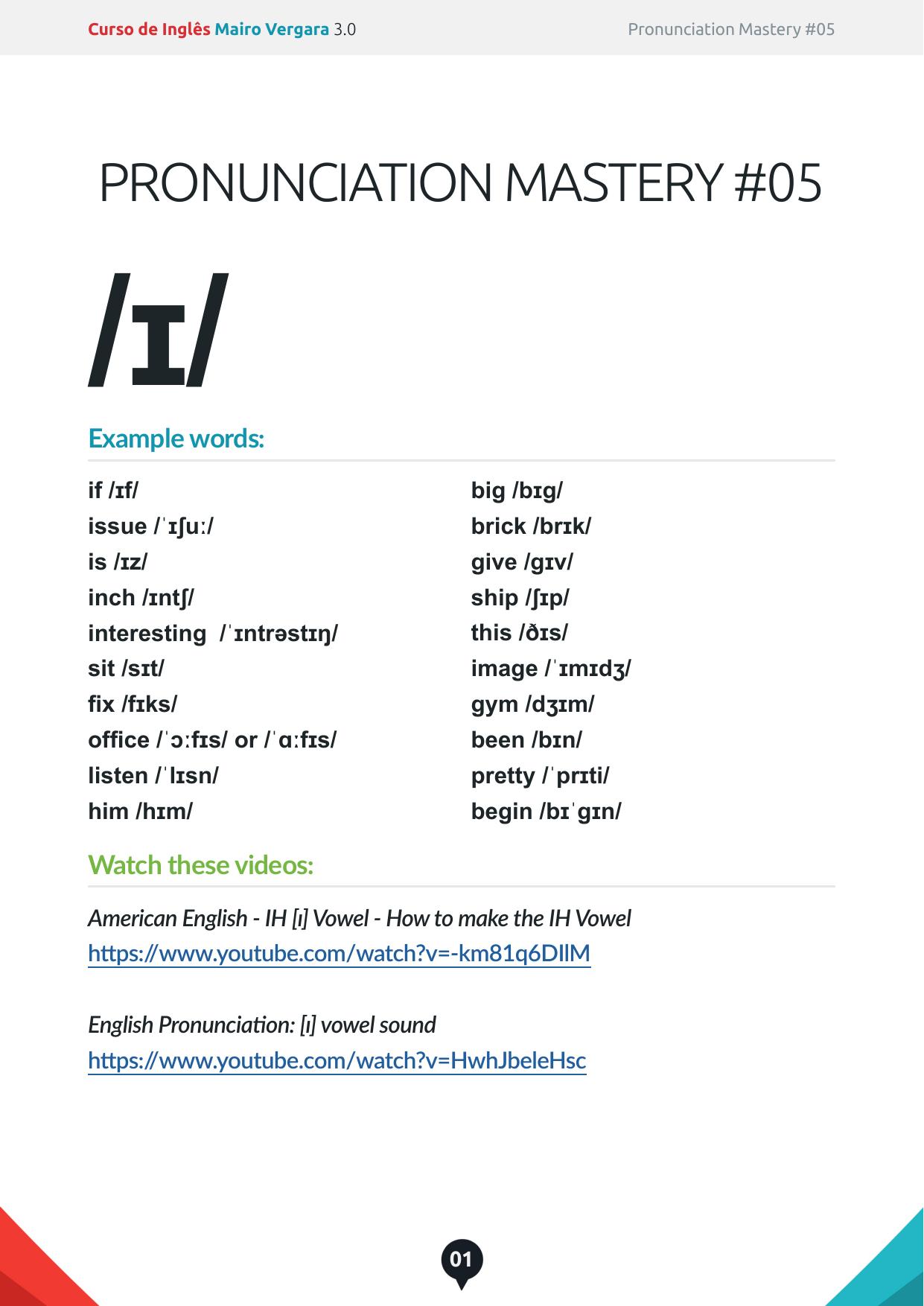 Pronunciation Mastery 05 by ɪ sound as in SIT