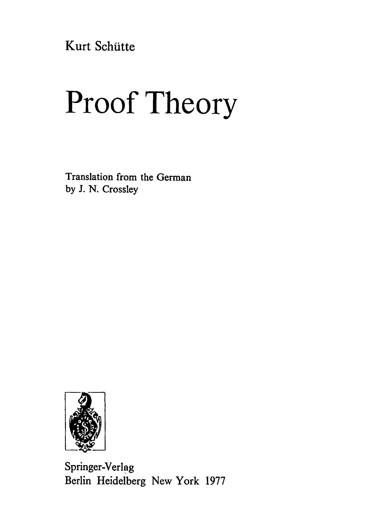 Proof Theory by Kurt Schütte