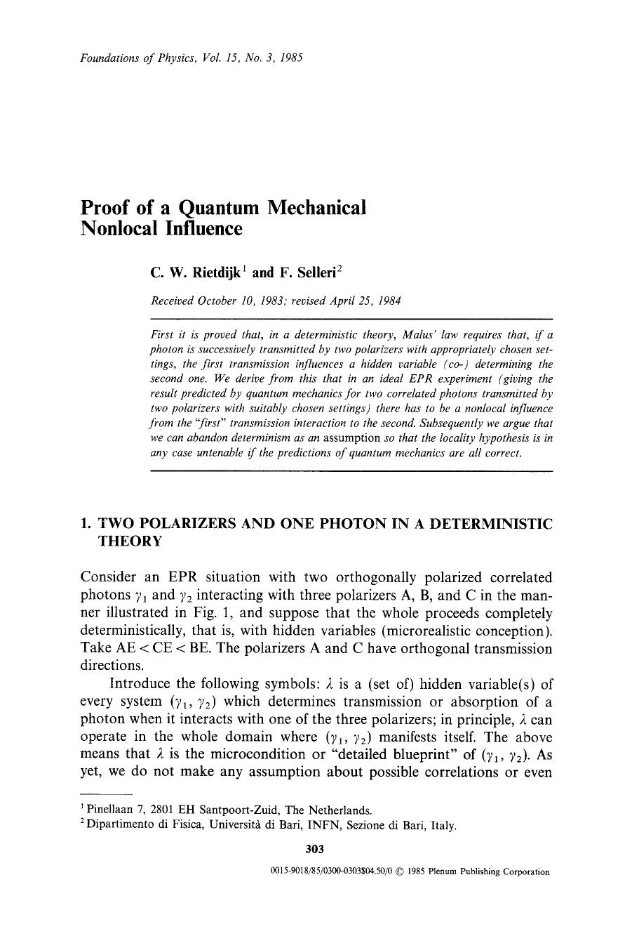 Proof of a quantum mechanical nonlocal influence by Unknown
