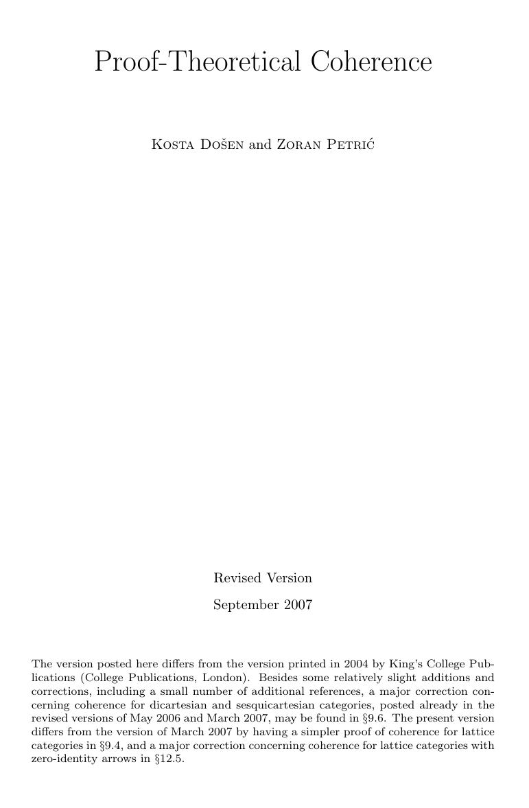 Proof-Theoretical Coherence by Dosen K. Petric Z