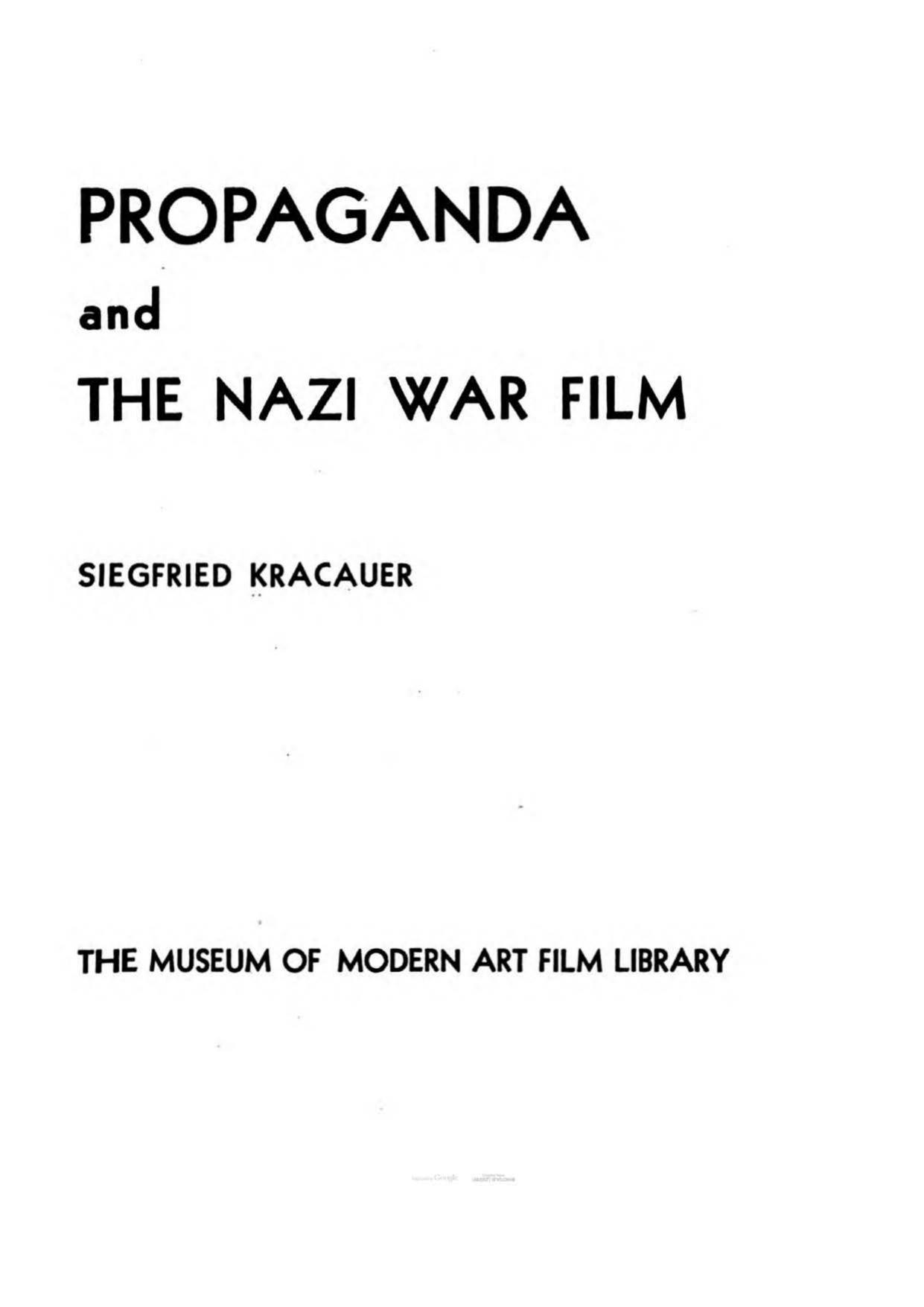 Propaganda and the Nazi War Film (1942) by Unknown