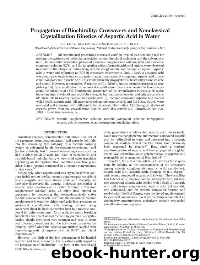 Propagation of Biochirality: Crossovers and Nonclassical Crystallization Kinetics of Aspartic Acid in Water by Unknown