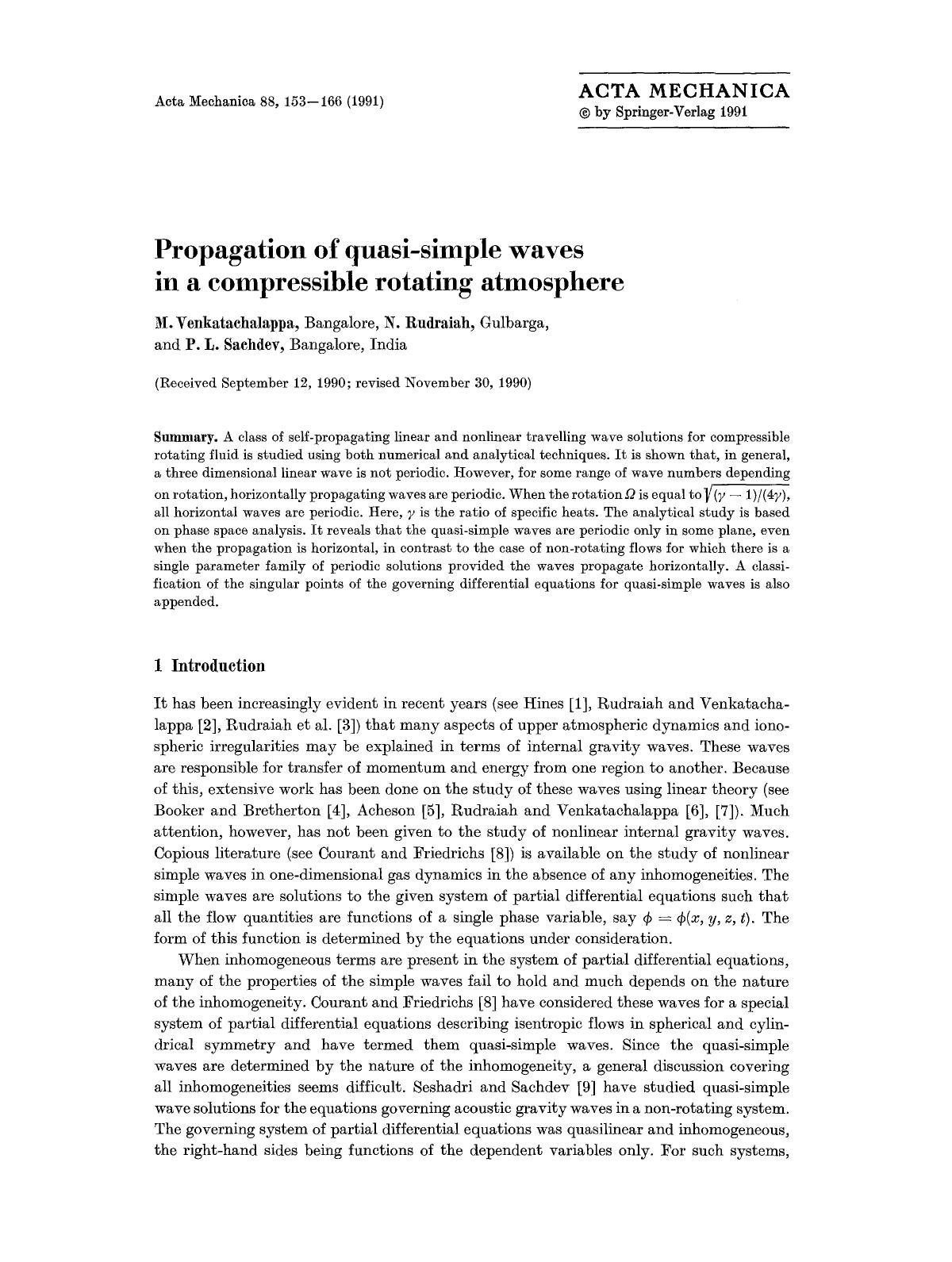 Propagation of quasi-simple waves in a compressible rotating atmosphere by Unknown