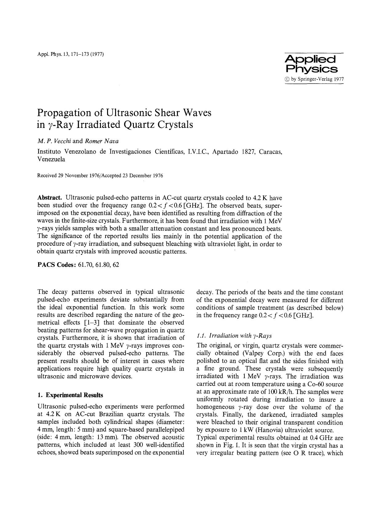 Propagation of ultrasonic shear waves in γ-ray irradiated quartz crystals by Unknown