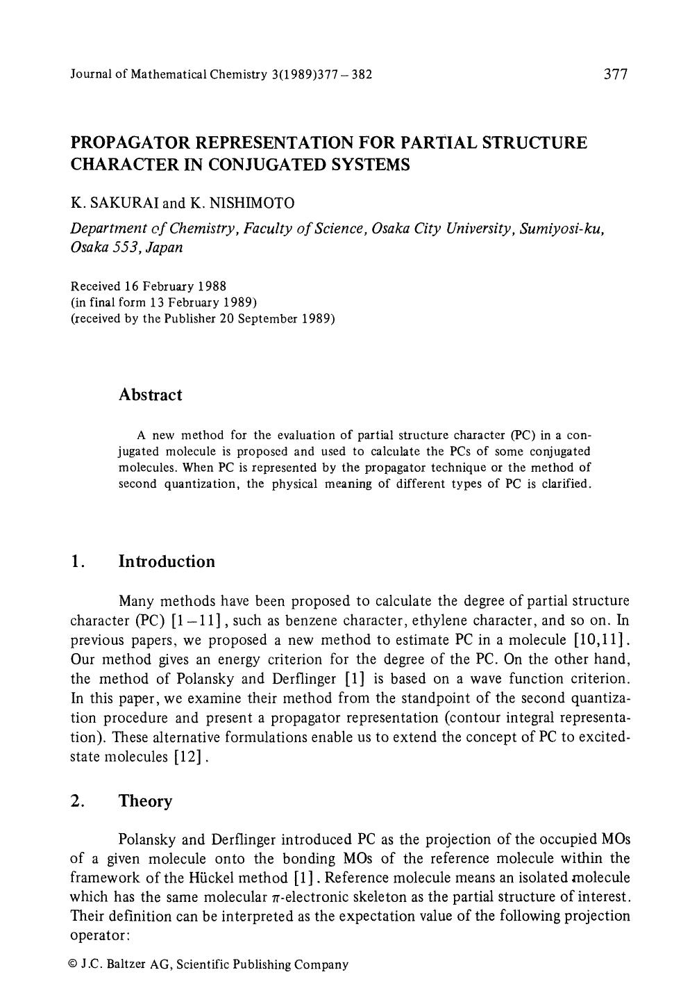 Propagator representation for partial structure character in conjugated systems by Unknown