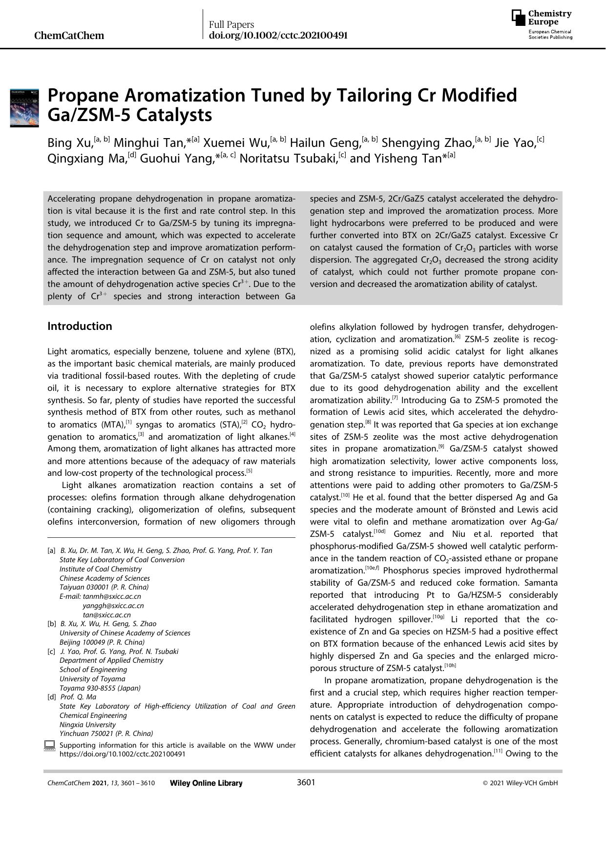 Propane Aromatization Tuned by Tailoring Cr Modified GaZSMâ5 Catalysts by Unknown
