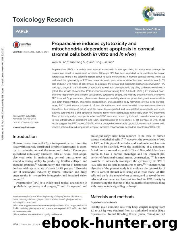 Proparacaine induces cytotoxicity and mitochondria-dependent apoptosis in corneal stromal cells both in vitro and in vivo by Wen Yi Fan Yun Long Sui Ting Jun Fan