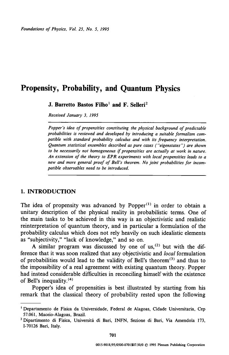 Propensity, probability, and quantum physics by Unknown