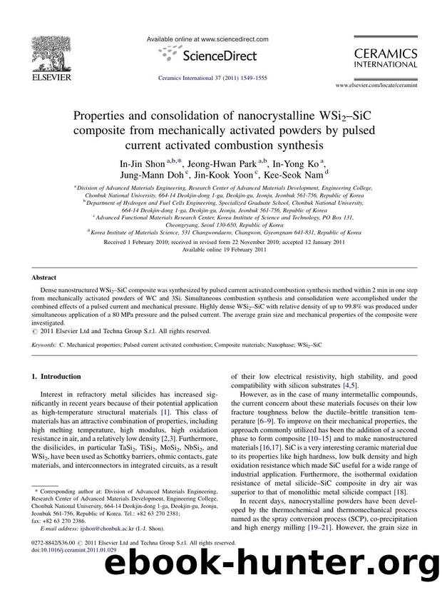 Properties and consolidation of nanocrystalline WSi2Ã¢â¬âSiC composite from mechanically activated powders by pulsed current activated combustion synthesis by In-Jin Shon