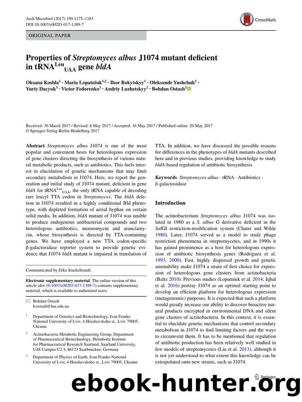 Properties of Streptomyces albus J1074 mutant deficient in tRNALeuUAA gene bldA by unknow