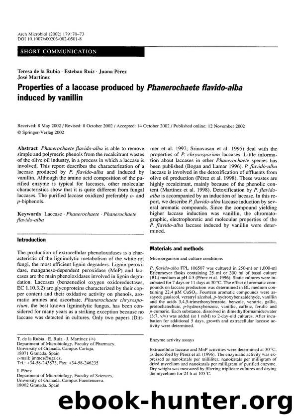 Properties of a laccase produced by <Emphasis Type="Italic">Phanerochaete flavido-alba <Emphasis> induced by vanillin by Unknown