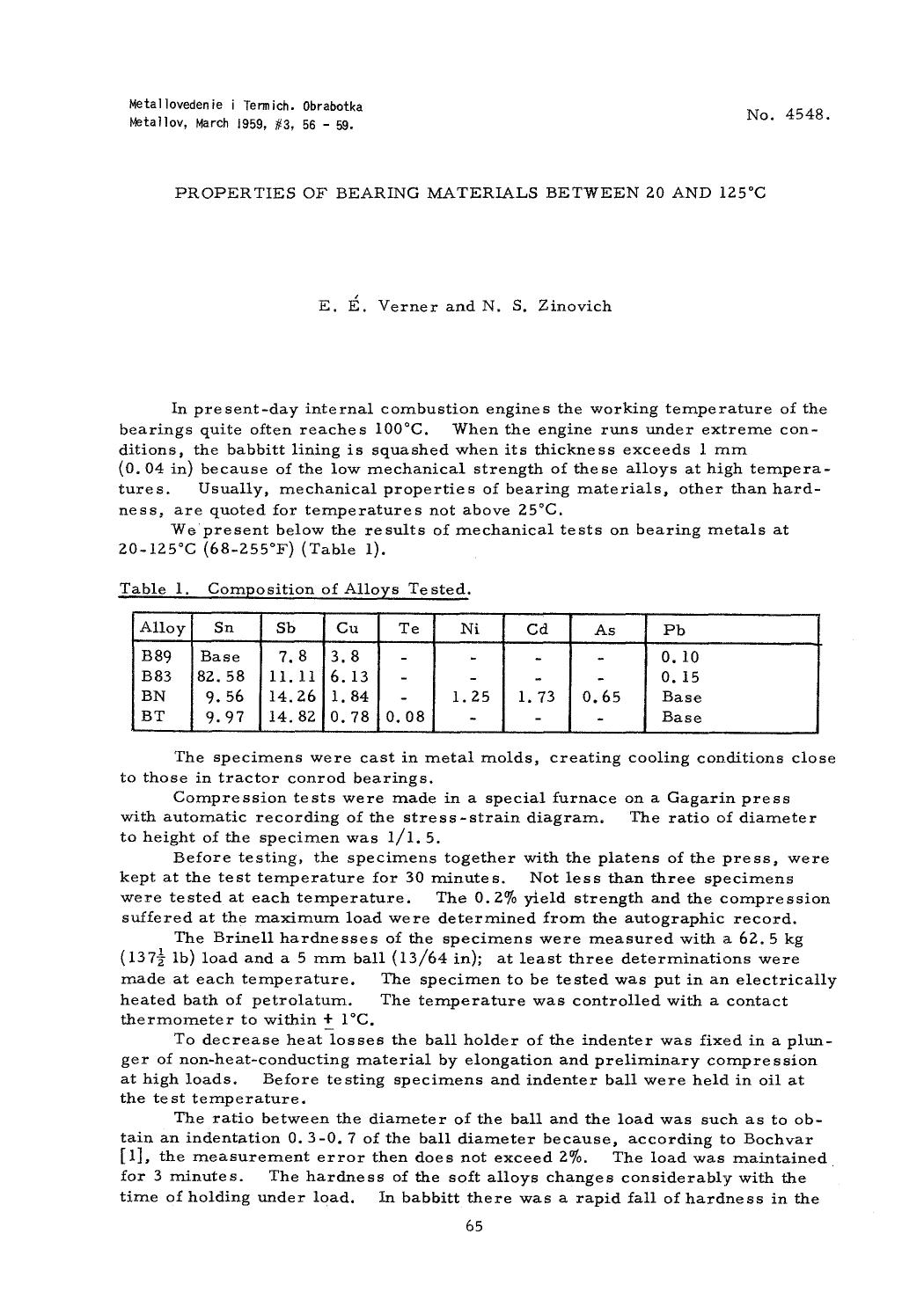 Properties of bearing materials between 20 and 125&#x00B0;C by Unknown