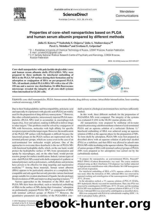 Properties of coreâshell nanoparticles based on PLGA and human serum albumin prepared by different methods by unknow