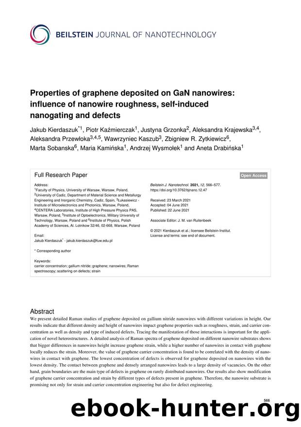 Properties of graphene deposited on GaN nanowires: influence of nanowire roughness, self-induced nanogating and defects by unknow