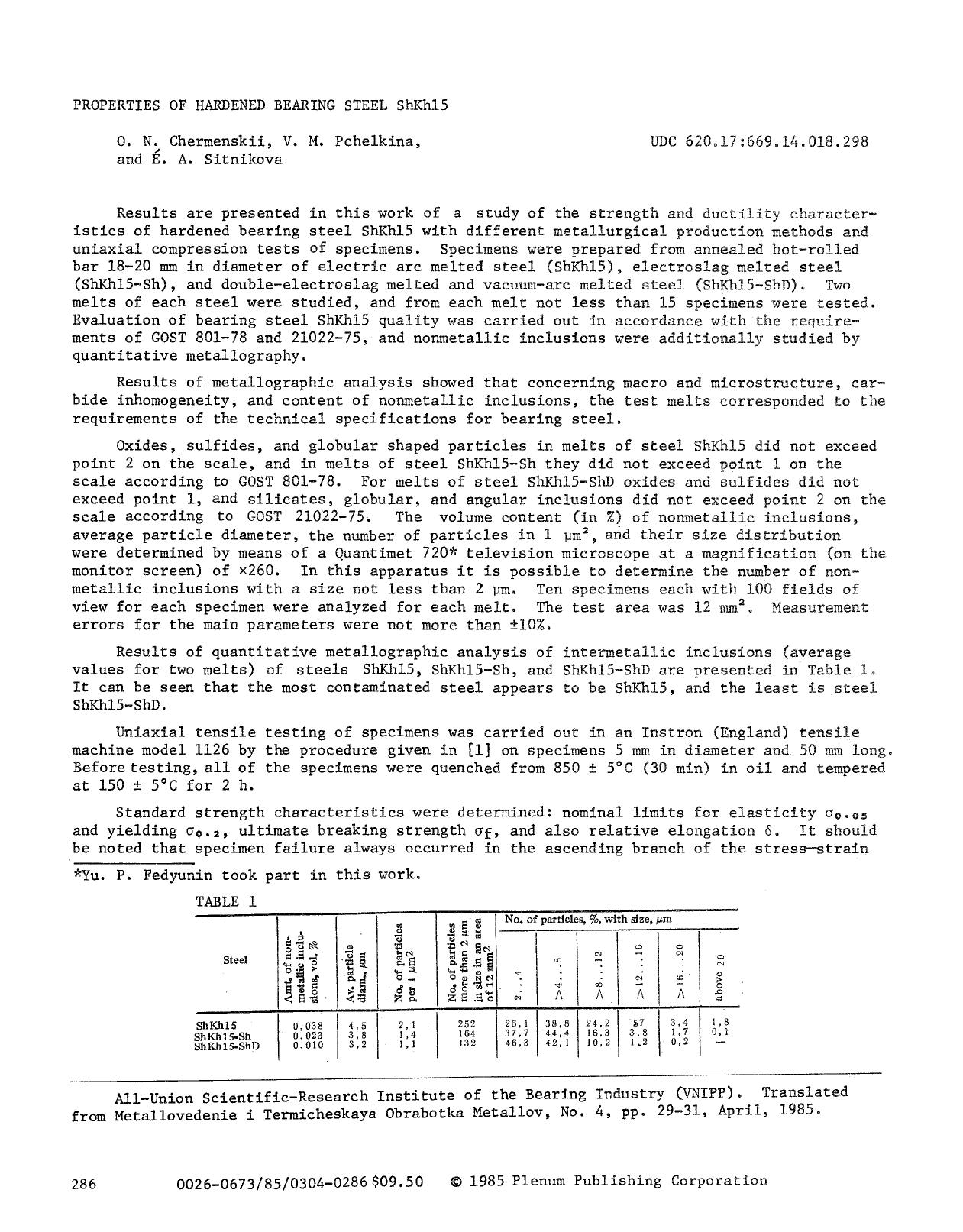 Properties of hardened bearing steel ShKh15 by Unknown