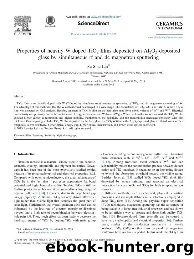 Properties of heavily W-doped TiO2 films deposited on Al2O3-deposited glass by simultaneous rf and dc magnetron sputtering by Su-Shia Lin