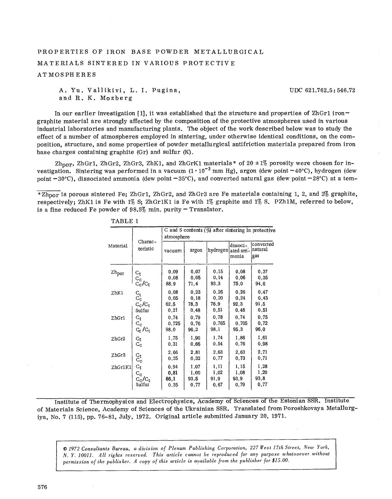 Properties of iron base powder metallurgical materials sintered in various protective atmospheres by Unknown