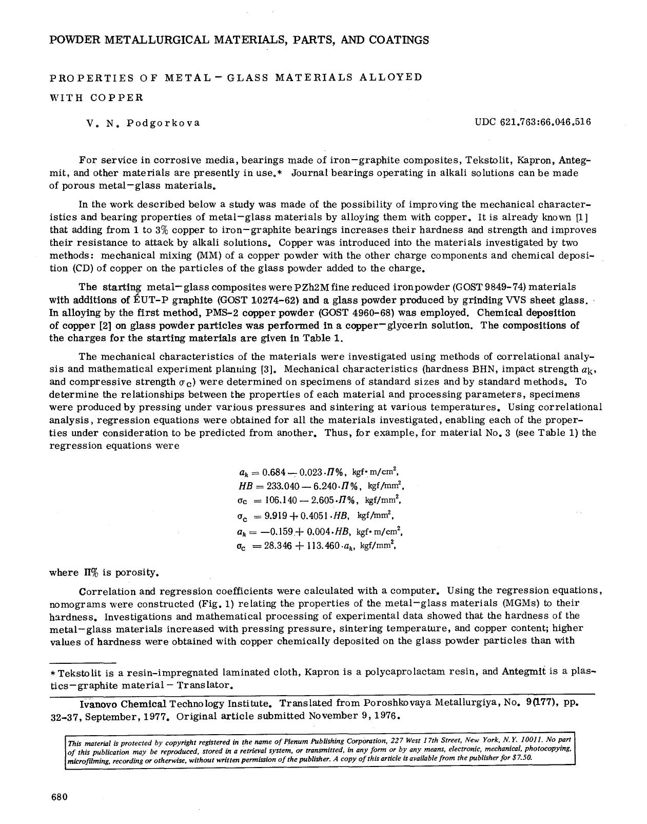 Properties of metal-glass materials alloyed with copper by Unknown