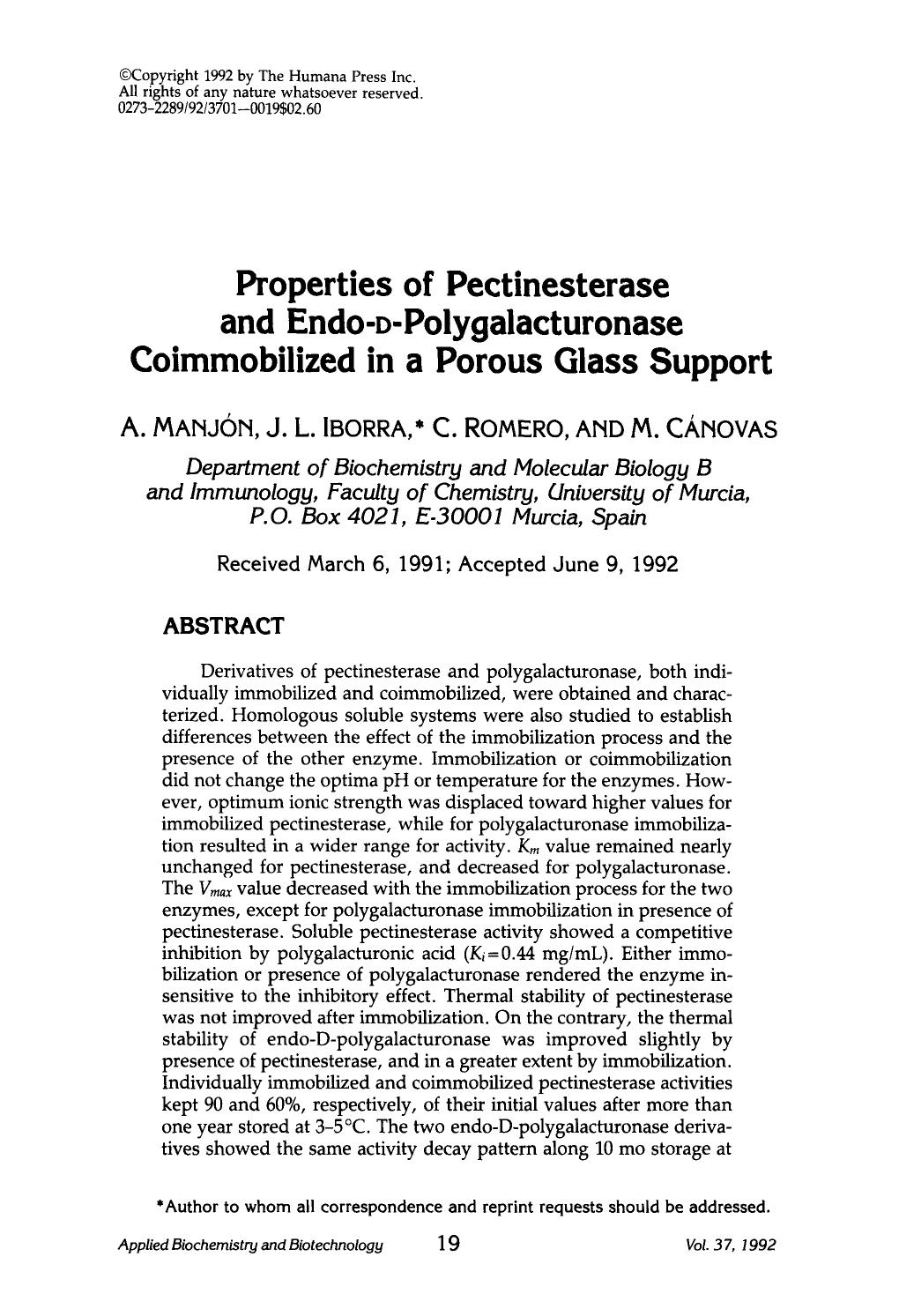 Properties of pectinesterase and endo-d-polygalacturonase coimmobilized in a porous glass support by Unknown