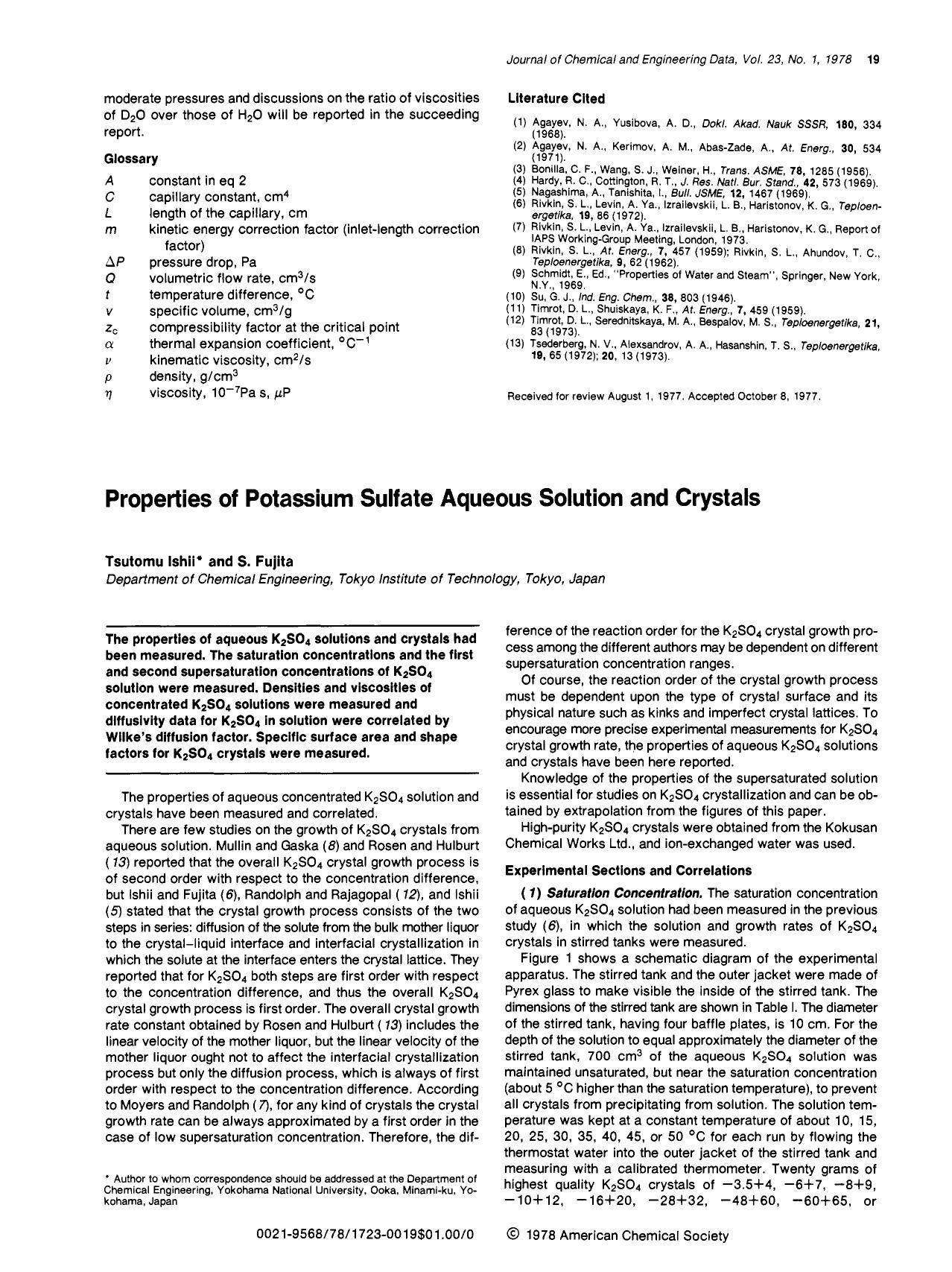 Properties of potassium sulfate aqueous solution and crystals by Tsutomu Ishii S. Fujita