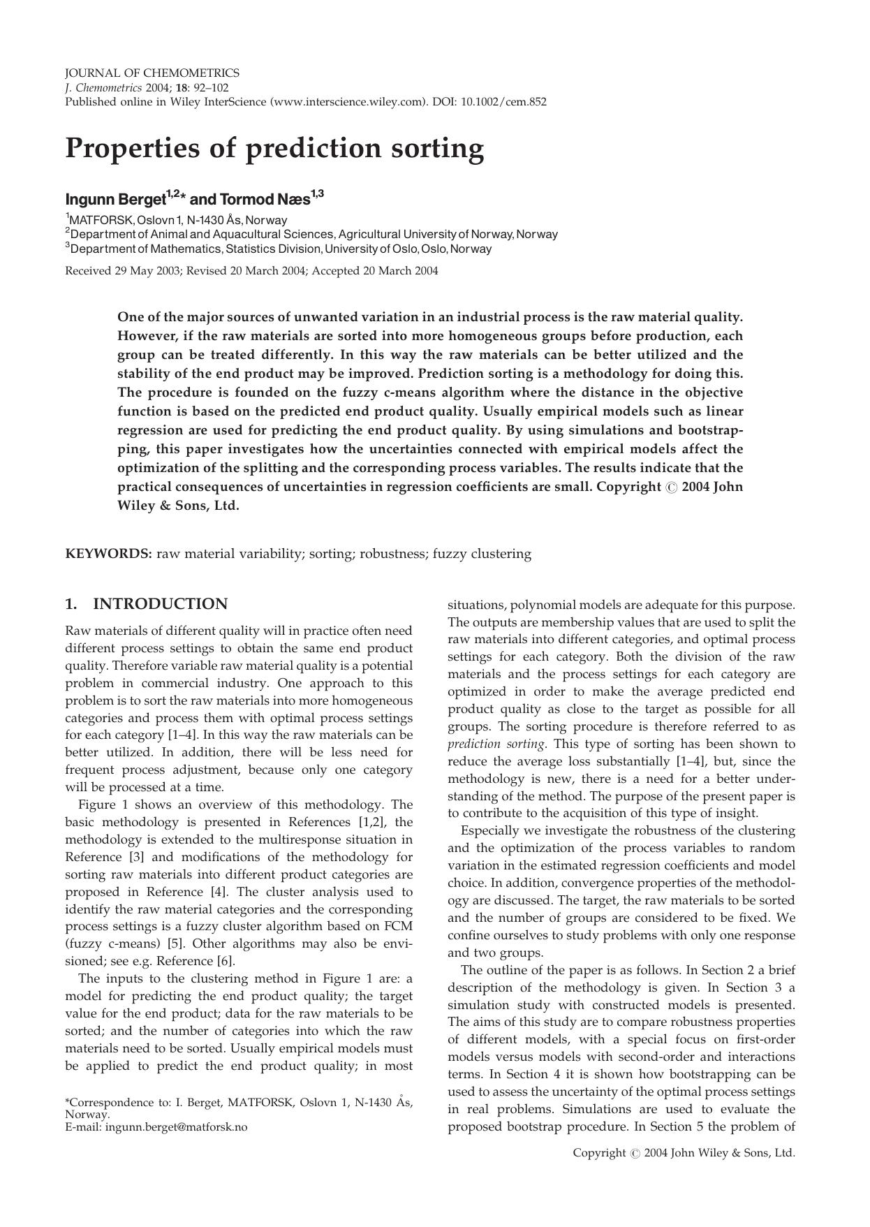 Properties of prediction sorting by Unknown
