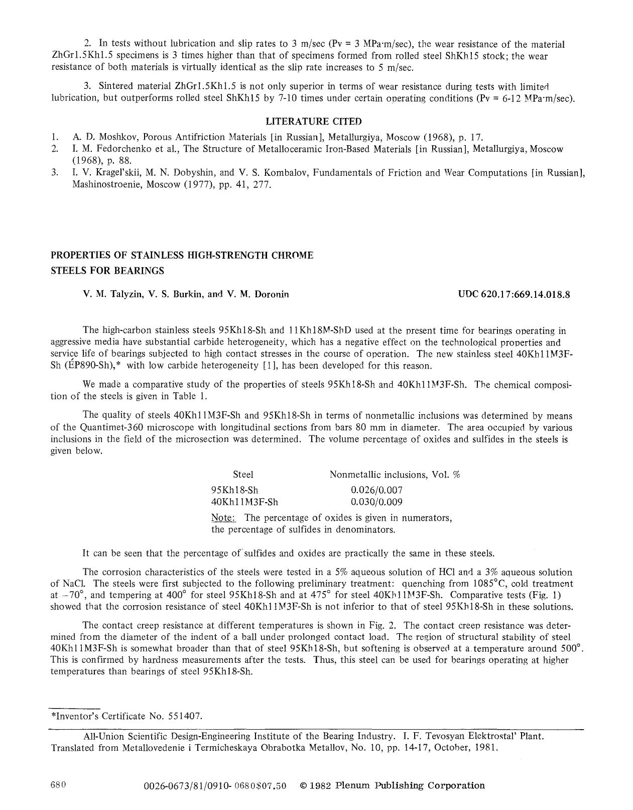 Properties of stainless high-strength chrome steels for bearings by Unknown