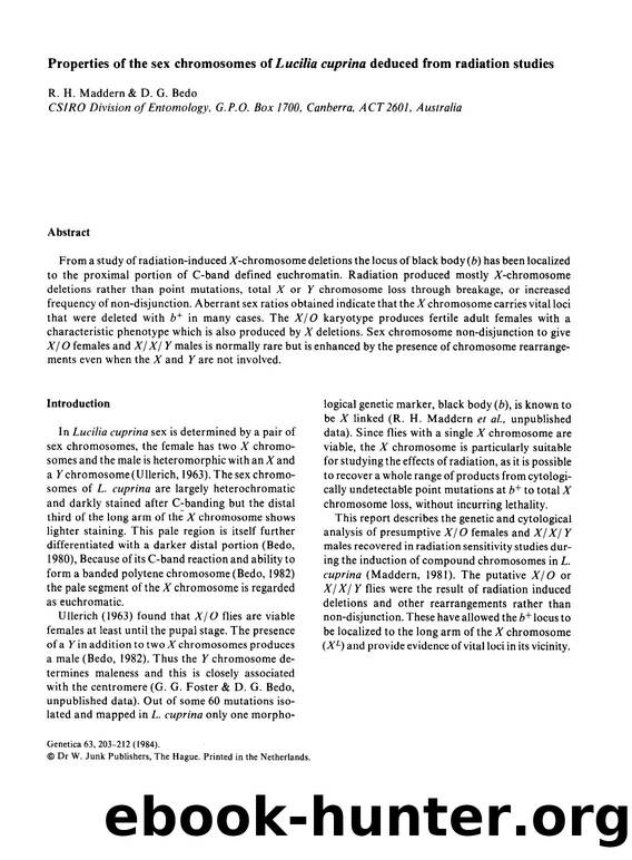 Properties of the sex chromosomes of  <Emphasis Type="Italic">Lucilia cuprina <Emphasis> deduced from radiation studies by Unknown