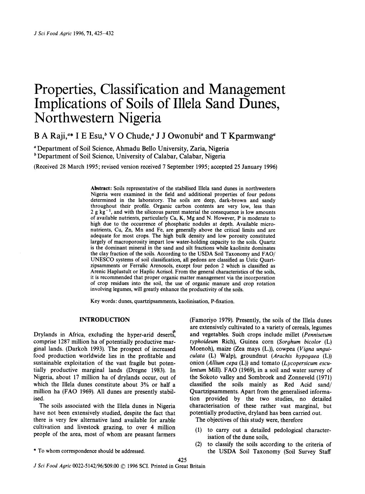 Properties, Classification and Management Implications of Soils of Illela Sand Dunes, Northwestern Nigeria by Unknown