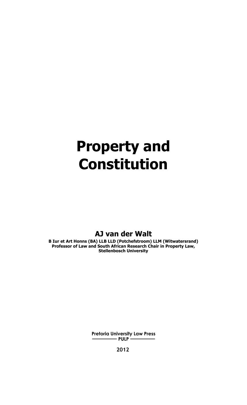 Property and Constitution by A.J. Van der Walt