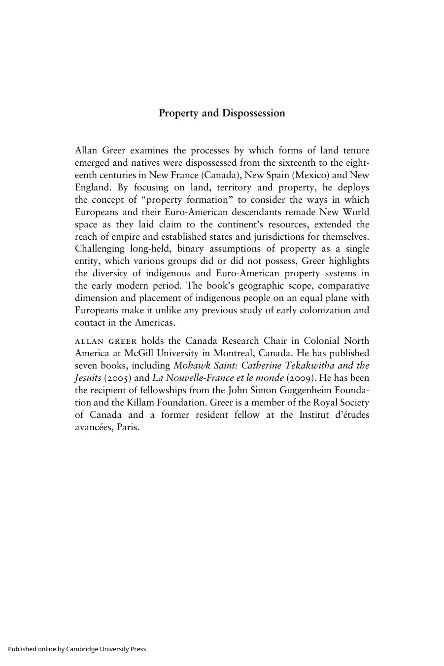 Property and Dispossession: Natives, Empires and Land in Early Modern North America by Allan Greer